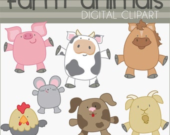 Farm Animals Clipart -Personal and Limited Commercial Use- pig, cow, horse, dog, chicken, farm clip art