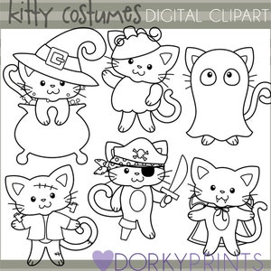 Cats in Costume Clipart Set for Sublimation, Sticker Design, Sugar Cookies, Classroom Projects, Craft, Party Decor, Digital Download