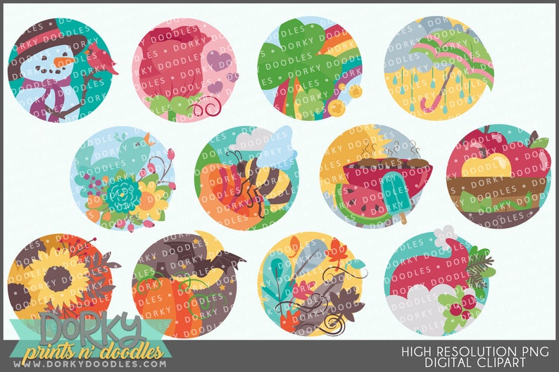 Monthly Circles Clipart Personal and Limited Commercial Use Monthly Planner Clip Art image 1