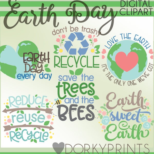 Earth Day Clipart Set -Personal and Limited Commercial Use- Cute and Fun Earth and Recycle Clip Art