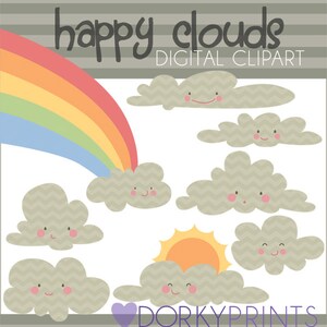 Clouds Clipart -Personal and Limited Commercial- Happy Chevron Clouds with Rainbow Clip art