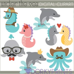 Ocean Clipart Set  -Personal and Limited Commercial Use- seahorse, octopus, dolphin, whale clip art
