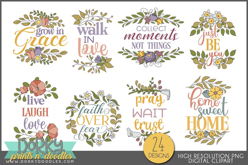 Inspirational Floral Sayings Clipart Pretty Flower Wordart Designs for Sublimation, Cookies, and Stickers image 2