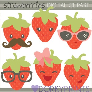Erdbeere Clipart Set - persönliche und begrenzte kommerzielle Nutzung - süße Erdbeeren, Schnurrbart, Nerd ClipArt
