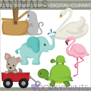 Animal Clipart -Personal and Limited Commercial Use- Cat, Puppy, Turtles, Flamingo, Swan, Elephant Clip Art