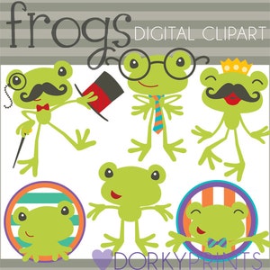 Frogs Clipart -Personal and Limited Commercial Use- Nerd Frog, Mustache Frog, Frog Prince Clip art