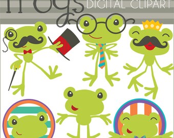 Frogs Clipart -Personal and Limited Commercial Use- Nerd Frog, Mustache Frog, Frog Prince Clip art