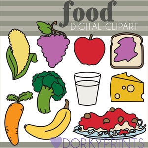 Food Clipart Set  -Personal and Limited Commercial Use-Cute Food Clipart, broccoli, cheese, spaghetti, corn, carrot