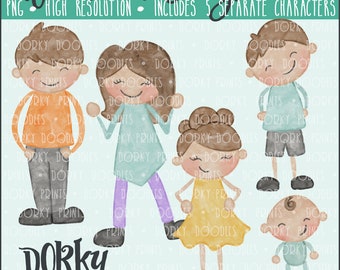 Watercolor Family Characters PNG Artwork - Digital File - for heat press, planners, cookies, and crafts