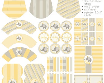 Yellow Elephant Baby Shower Printables PDF - Printable Party Supplies - Baby Elephant Shower