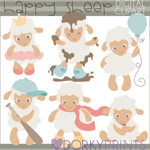 Print Baby Lamb Clipart, Happy Lamb Clipart & Cute Collage Page, Boy Lamb Clipart, Spring Clipart for Easter, Clipart Instant Download