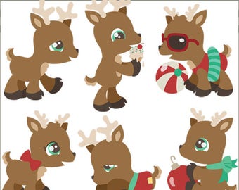 Christmas Reindeer Clipart -Personal and Limited Commercial Use- Cute Deer Holiday Clip art for Christmas