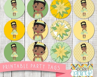 Princess and the Frog Birthday Party Printable Circle Tags PDF - Printable Party Supplies - Princess Party DIY