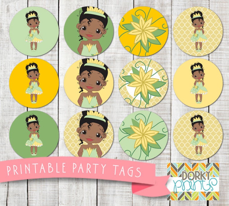 Princess and the Frog Birthday Party Printable Circle Tags PDF Printable Party Supplies Princess Party DIY image 1