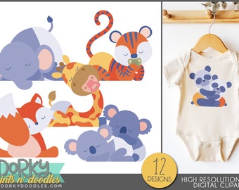 Sleeping Baby Animals Clipart - PNG Files for Stickers, Sublimation, Cards, Cookies, Etc.