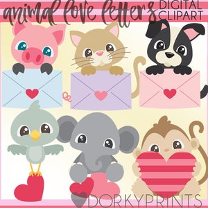 Valentine Clipart Animal Love Letters-Personal and Limited Commercial Use- Cute Animals with Letters and Hearts