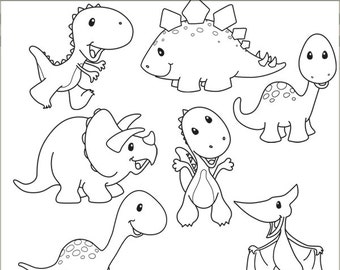 Dinosaur Clipart -Personal and Limited Commercial Use- Dino Black Line Clip art