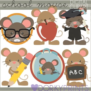 School Mouse Clipart -Personal and Limited Commercial Use- back to school, gradutaion, teacher appreciation clip art