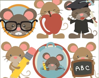 School Mouse Clipart -Personal and Limited Commercial Use- back to school, gradutaion, teacher appreciation clip art