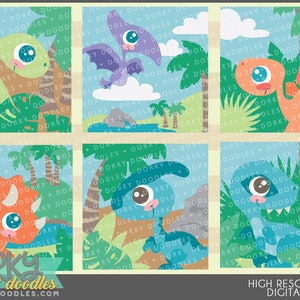 Cute Dinosaur Squares Clipart -Personal and Limited Commercial Use- Cute Dino Clip Art