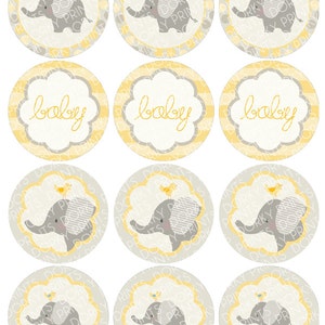 Yellow Elephant Baby Shower Printable Circle Tags PDF - Printable Party ...