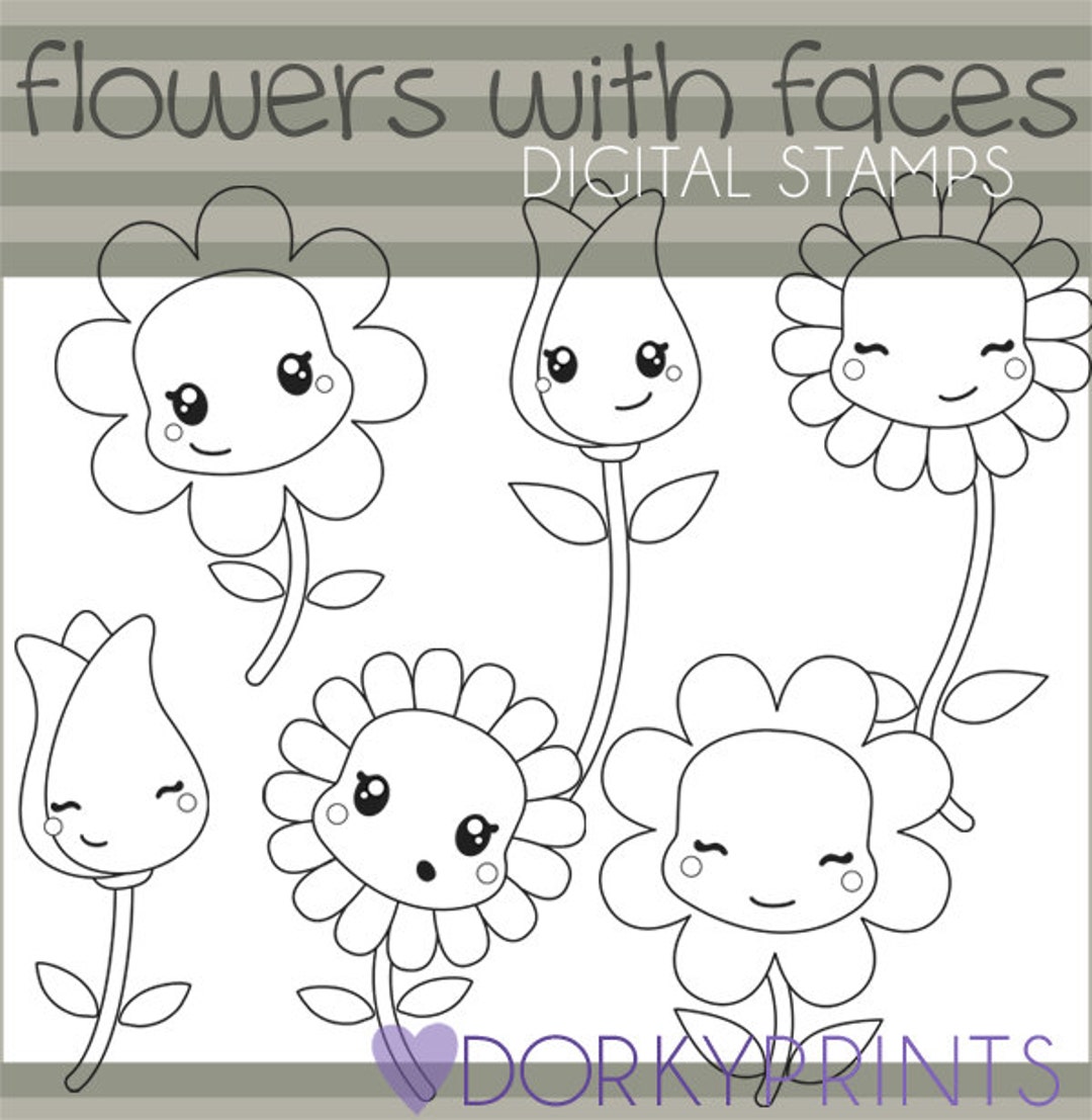 Flowers Clipart Happy Flowers -personal and Limited Commercial Use- Cute Flowers  Black Line Art - Etsy, image size:1080x1107