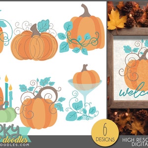Whimsical Pumpkin PNG Clipart - Cute Pumpkins, Candles, Vines, and Fall fun for Sublimation and Stickers