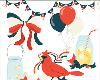 4th of July Clipart, Independence Day Clipart, Red White and Blue Clipart, Classic 4th of July Clipart -Personal and Limited Commercial Use