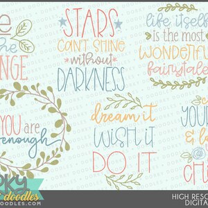 Inspirational Sayings Clipart - 12 Cute and Inspiring PNG Files Perfect for Sublimation