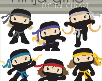 Ninja Clipart -Personal and Limited Commercial- Cute Girl Ninjas with No Weapons Clip art