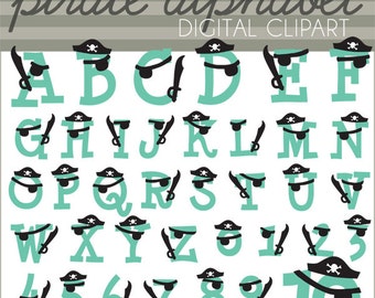 Pirate Alphabet Clipart Set  -Personal and Limited Commercial Use- cute monogram set with letters and numbers - Instant Download