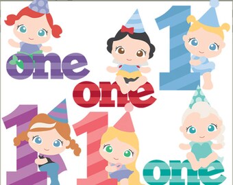 Baby Princess Birthday Clipart -Personal and Limited Commercial- Cinderella, Ariel, Rapunzel, Snow White Babies Clip art