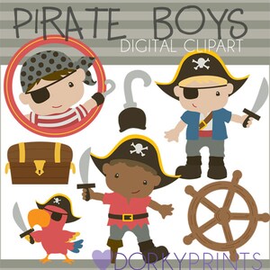 Pirate Clipart -Personal and Limited Commercial Use- Boy Pirates, Hook, Parrot, Buried Treasure, Pirate Clipart