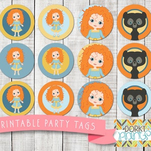 Brave Birthday Party Printable Circle Tags PDF - Printable Party Supplies - Princess Party DIY