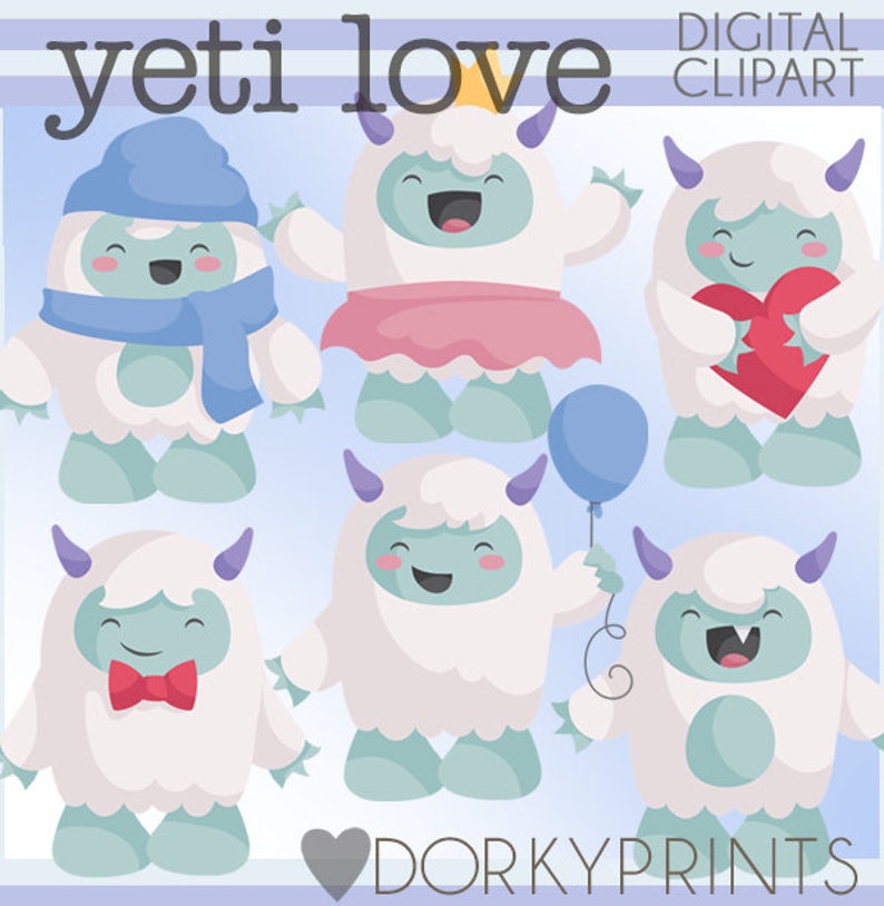 Yeti Clipart Set Personal and Limited Commercial Use Cute Fluffy Abominable Snowman Clip Art image 1