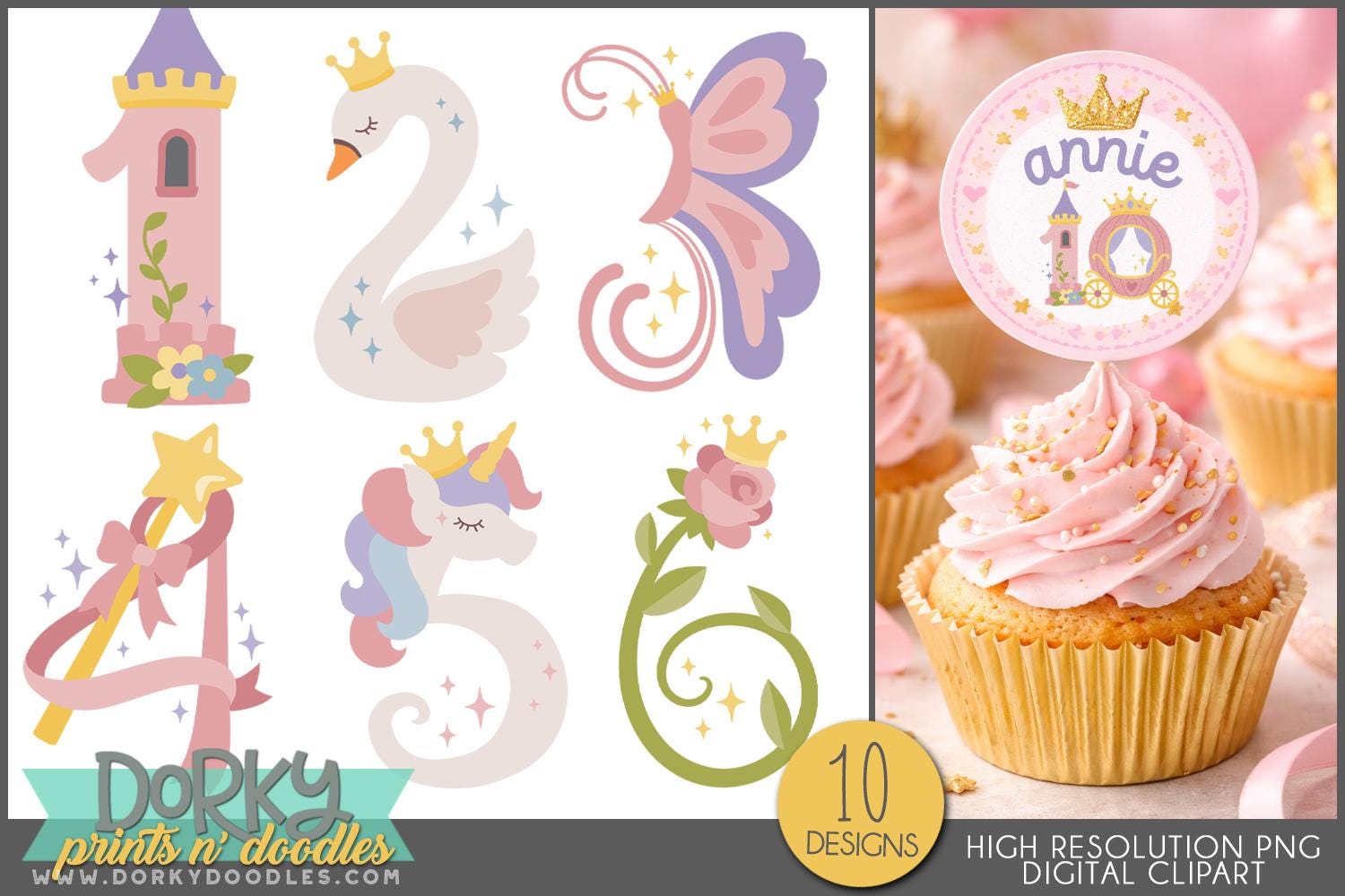 Princess Number Clipart PNG Bundle | Fairytale Birthday Numbers 0–9 ...