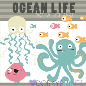 Ocean Clipart -Personal and Limited Commercial Use- Octopus, Jellyfish, School of Fish, Ocean Clipart