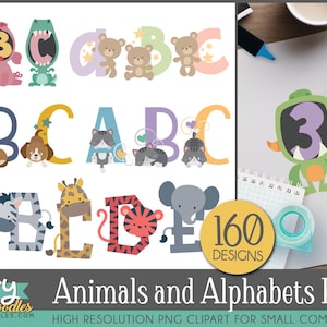 Animal Alphabet Clipart Mega Bundle – Cat, Dog, Jungle, Teddy Bear, Animal Mouth Letters – 160 PNG Images
