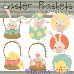Easter Basket Clipart Set -Personal and Limited Commercial Use- Easter bunny, cute chick, Easter egg, Easter Clip art