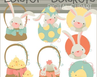 Easter Basket Clipart Set -Personal and Limited Commercial Use- Easter bunny, cute chick, Easter egg, Easter Clip art