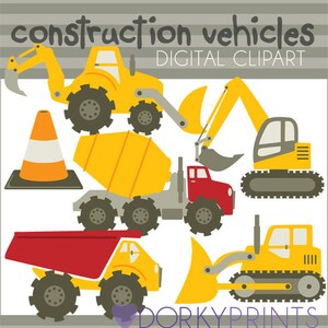 Construction Vehicles Clipart Set -Personal and Limited Commercial- Bulldozer, Cement Truck, Construction, Dump Truck Clip Art