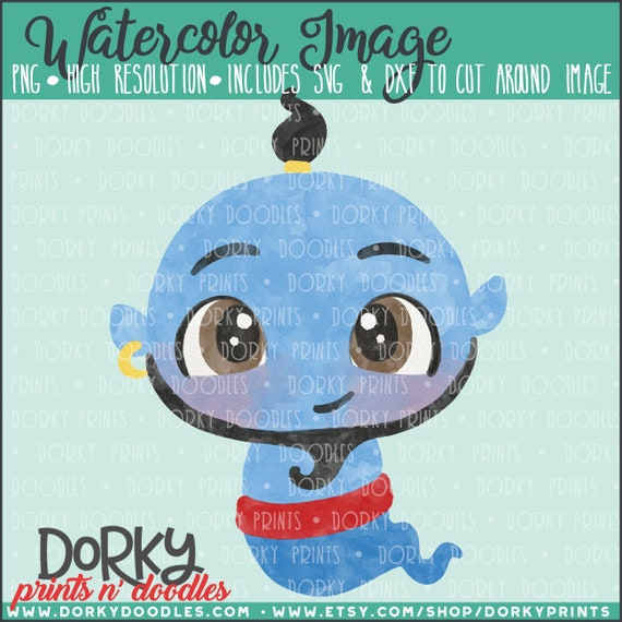 Blue Genie Watercolor PNG Artwork - Digital File - for heat press, planners, cookies, and crafts