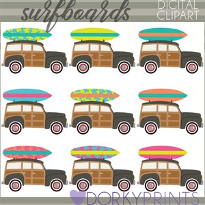 Surfboard Clipart -Personal and Limited Commercial Use- woody cars and surfboard clipart - Instant Download