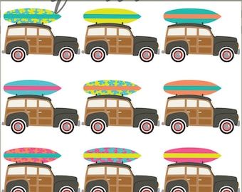 Surfboard Clipart -Personal and Limited Commercial Use- woody cars and surfboard clipart - Instant Download