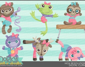 Gymnastic Animals Clipart -Personal and Limited Commercial Use- Cute Clip Art for Stickers, Cookies, Art, Sublimation