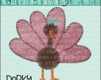 Faux Embroidery Turkey PNG Artwork - Digital File - for heat press, planners, cookies, and crafts