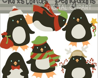 Christmas Clipart Christmas Penguins -Personal and Limited Commercial Use- Santa Penguin, Christmas Penguin Clip art