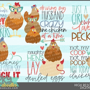 Cute Chicken Clipart -Personal and Limited Commercial Use- Crazy Hen Designs for Sublimation, Cookies, and Stickers