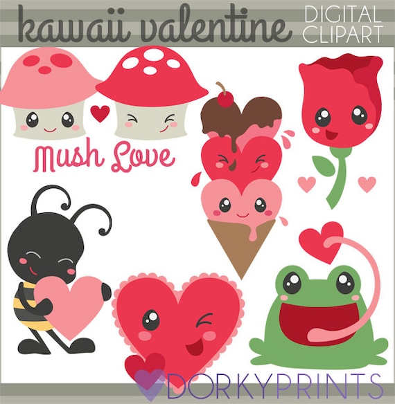 Kawaii on all category Valentine Clipart Kawaii Valentines Personal and Limited | Etsy