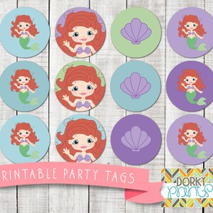 Little Mermaid Birthday Party Printable Circle Tags PDF - Printable Party Supplies - Princess Party DIY